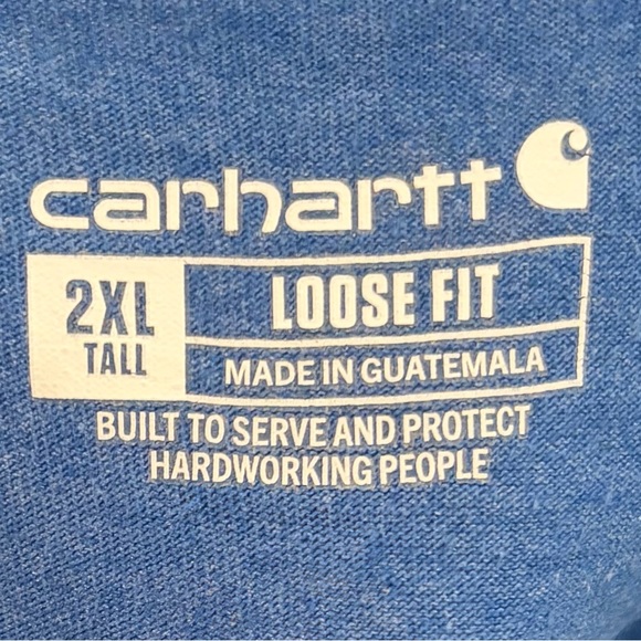Carhartt Men’s 2XL Tall Loose Fit Blue Long Sleeve Shirt Workwear Logo Tee - Picture 3 of 8